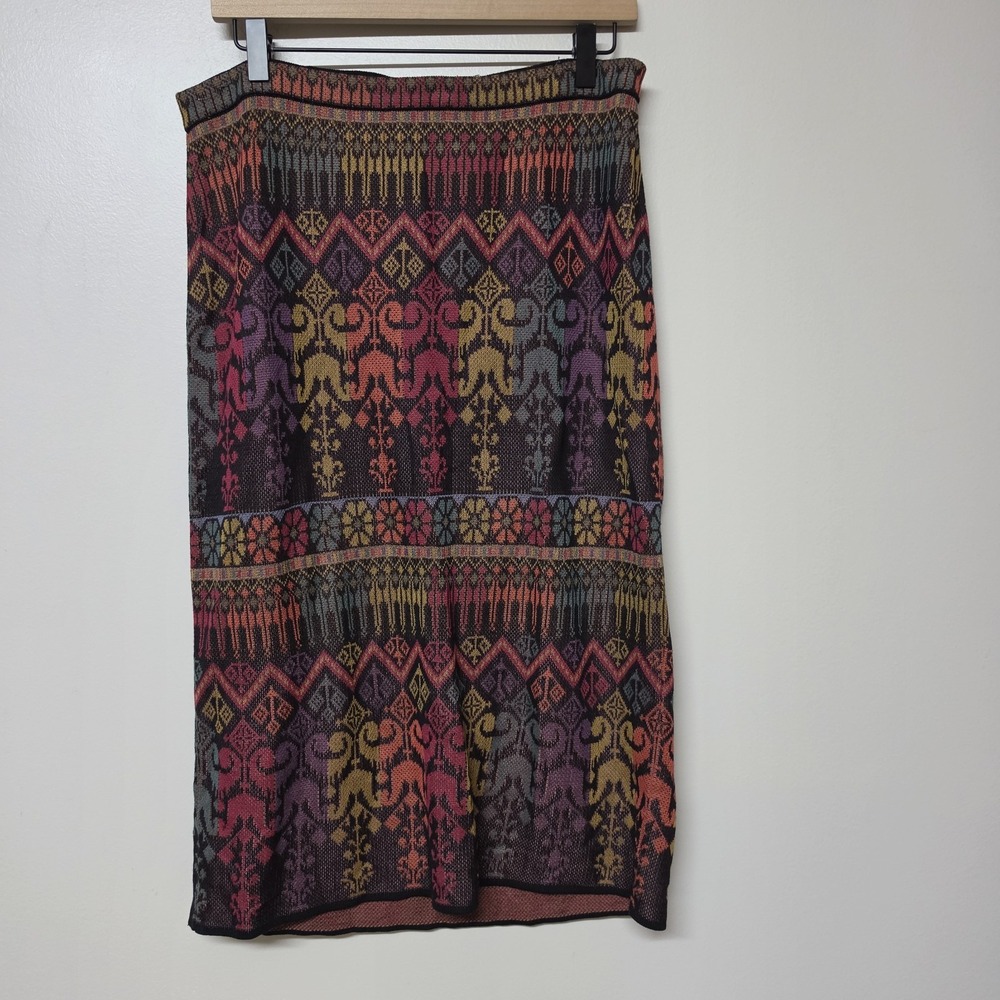 Peruvian Connection Black Colorful Flower Jacquard Pima Cotton Pencil Skirt L